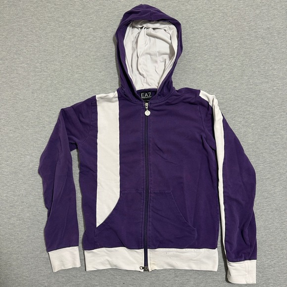 EA7 Emporio Armani Tops - EA7 Emporio Armani Womens Purple Colorblock Full Zip Hoodie Sweatshirt Logo